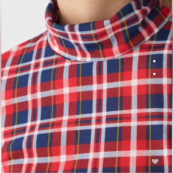 J Crew Tartan Red & Blue tissue cotton turtleneck - Picture 4 of 6